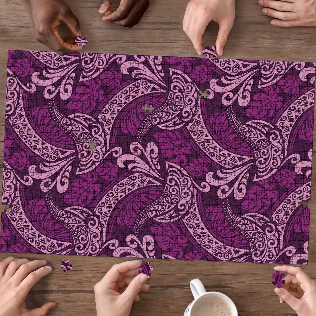Royal Purple Monstera Puzzle Polynesian Tribal Pattern - Polynesian Pride