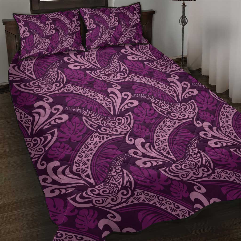 Royal Purple Monstera Quilt Bed Set Polynesian Tribal Pattern - Polynesian Pride