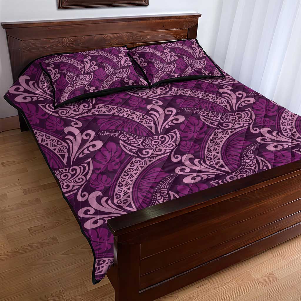 Royal Purple Monstera Quilt Bed Set Polynesian Tribal Pattern - Polynesian Pride