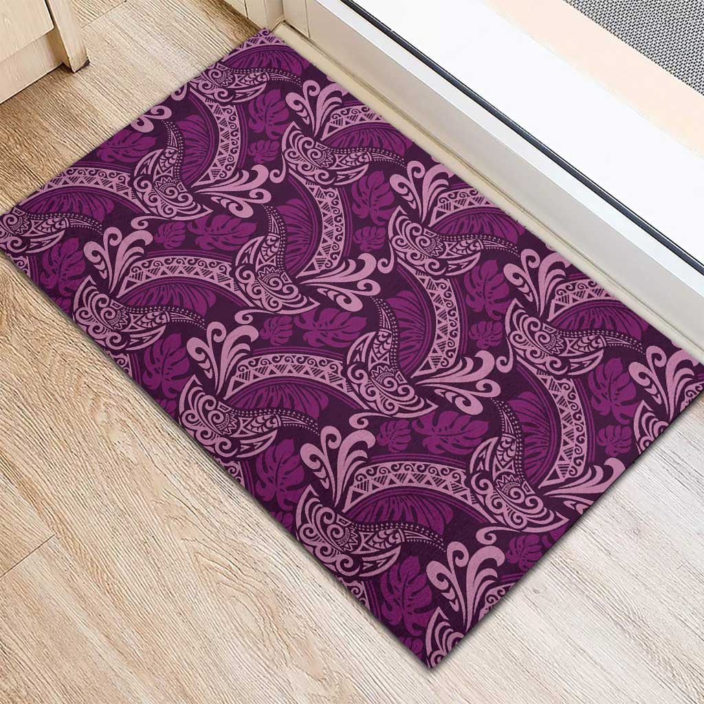 Royal Purple Monstera Rubber Doormat Polynesian Tribal Pattern - Polynesian Pride
