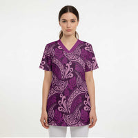 Royal Purple Monstera Scrub Top Polynesian Tribal Pattern - Polynesian Pride
