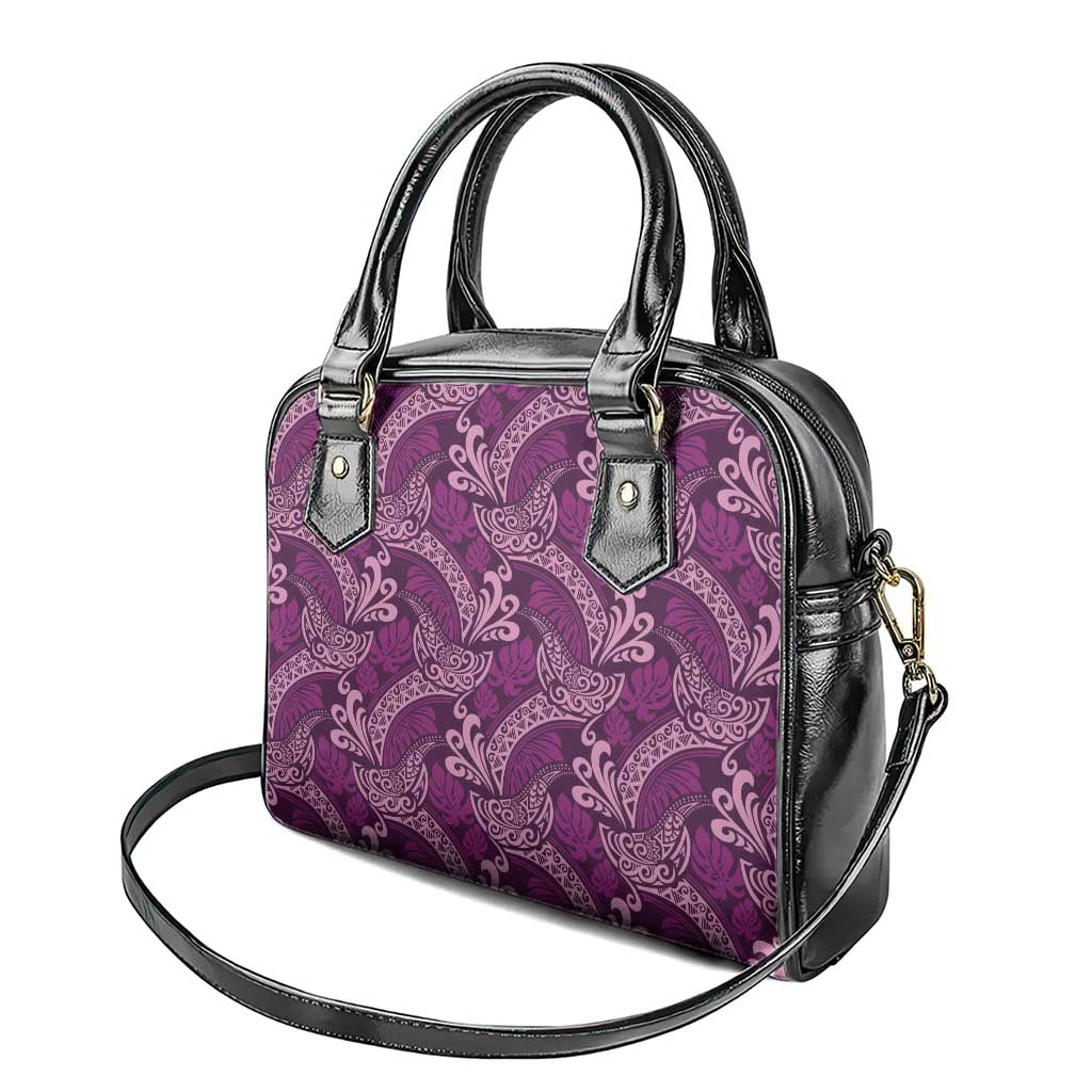 Royal Purple Monstera Shoulder Handbag Polynesian Tribal Pattern - Polynesian Pride