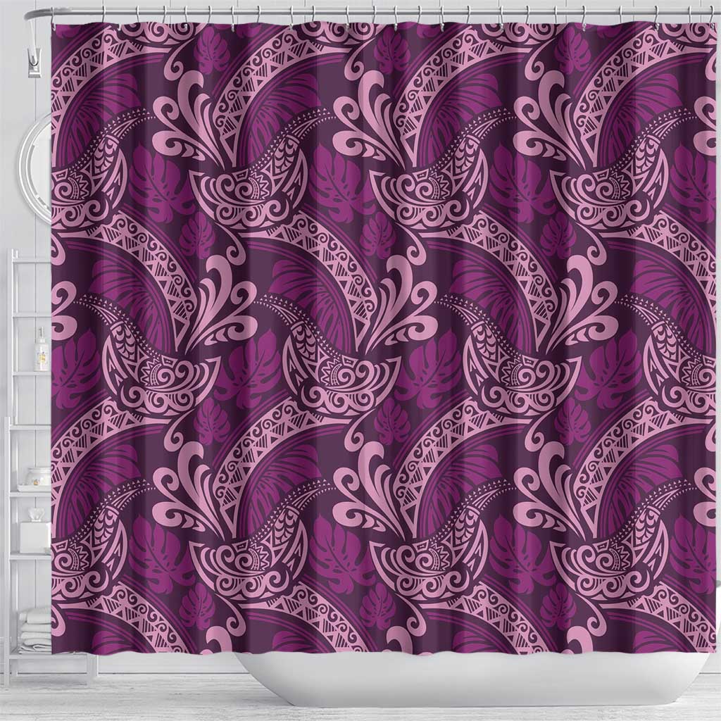 Royal Purple Monstera Shower Curtain Polynesian Tribal Pattern - Polynesian Pride