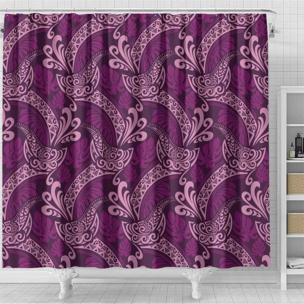 Royal Purple Monstera Shower Curtain Polynesian Tribal Pattern - Polynesian Pride