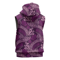 Royal Purple Monstera Sleeveless Zip Hoodie Polynesian Tribal Pattern - Polynesian Pride