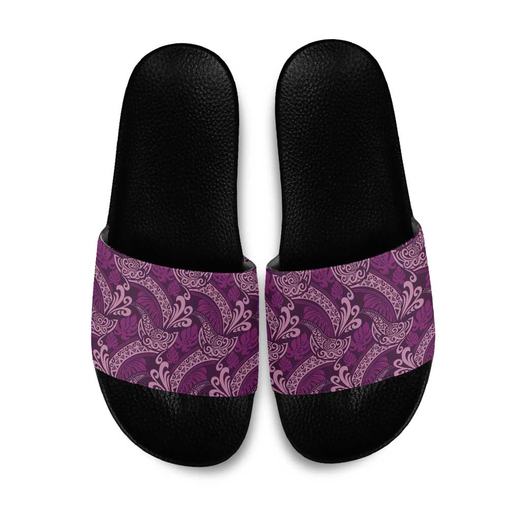 Royal Purple Monstera Slide Sandals Polynesian Tribal Pattern - Polynesian Pride