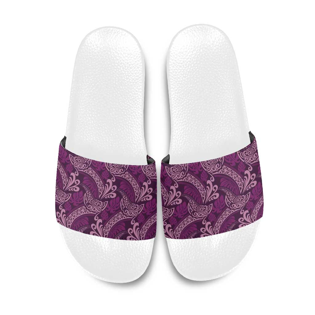 Royal Purple Monstera Slide Sandals Polynesian Tribal Pattern - Polynesian Pride