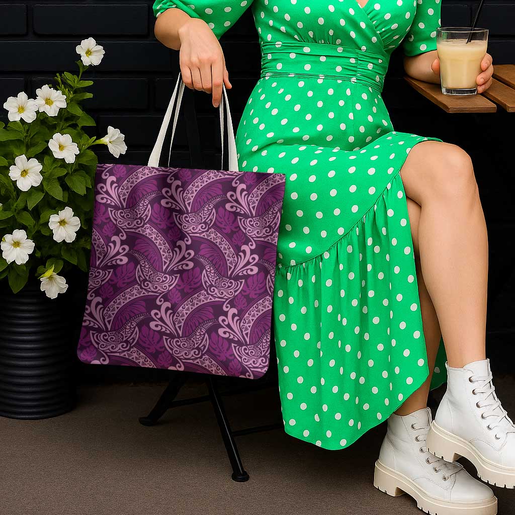 Royal Purple Monstera Tote Bag Polynesian Tribal Pattern - Polynesian Pride