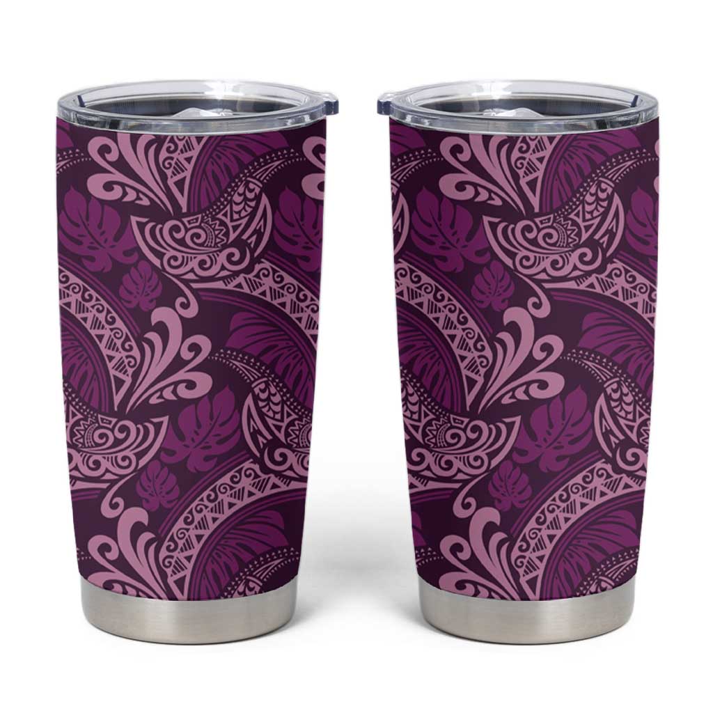 Royal Purple Monstera Tumbler Cup Polynesian Tribal Pattern - Polynesian Pride