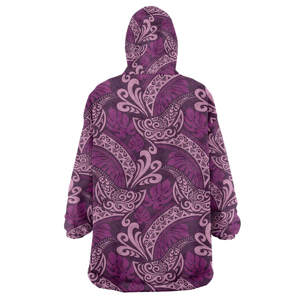 Royal Purple Monstera Wearable Blanket Hoodie Polynesian Tribal Pattern - Polynesian Pride