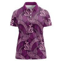 Royal Purple Monstera Women Polo Shirt Polynesian Tribal Pattern - Polynesian Pride