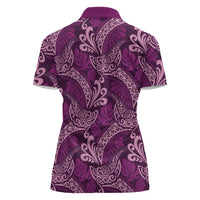Royal Purple Monstera Women Polo Shirt Polynesian Tribal Pattern - Polynesian Pride
