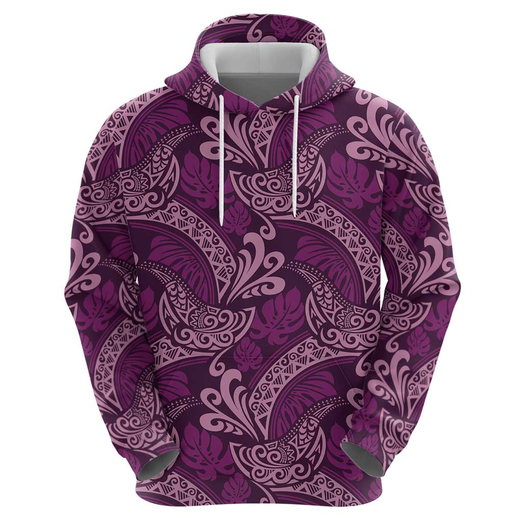 Royal Purple Monstera Zip Hoodie Polynesian Tribal Pattern - Polynesian Pride