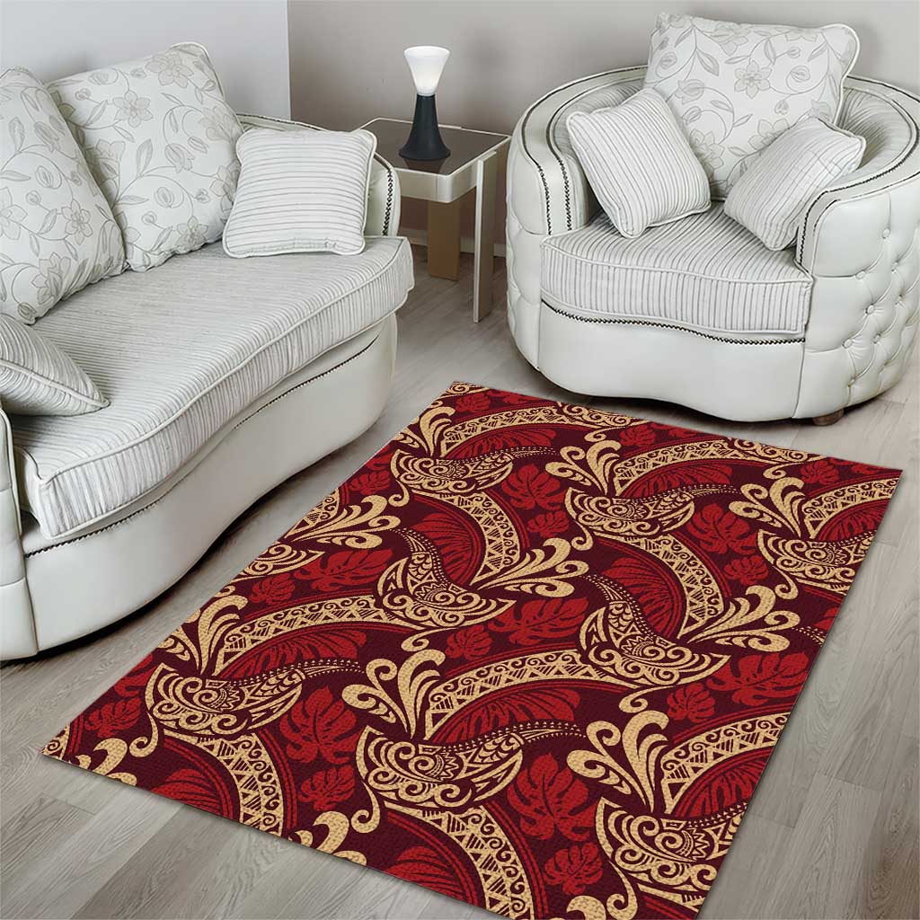 Luxury Red Monstera Area Rug Polynesian Tribal Pattern - Polynesian Pride
