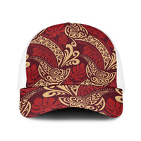 Luxury Red Monstera Baseball Net Cap Polynesian Tribal Pattern - Polynesian Pride