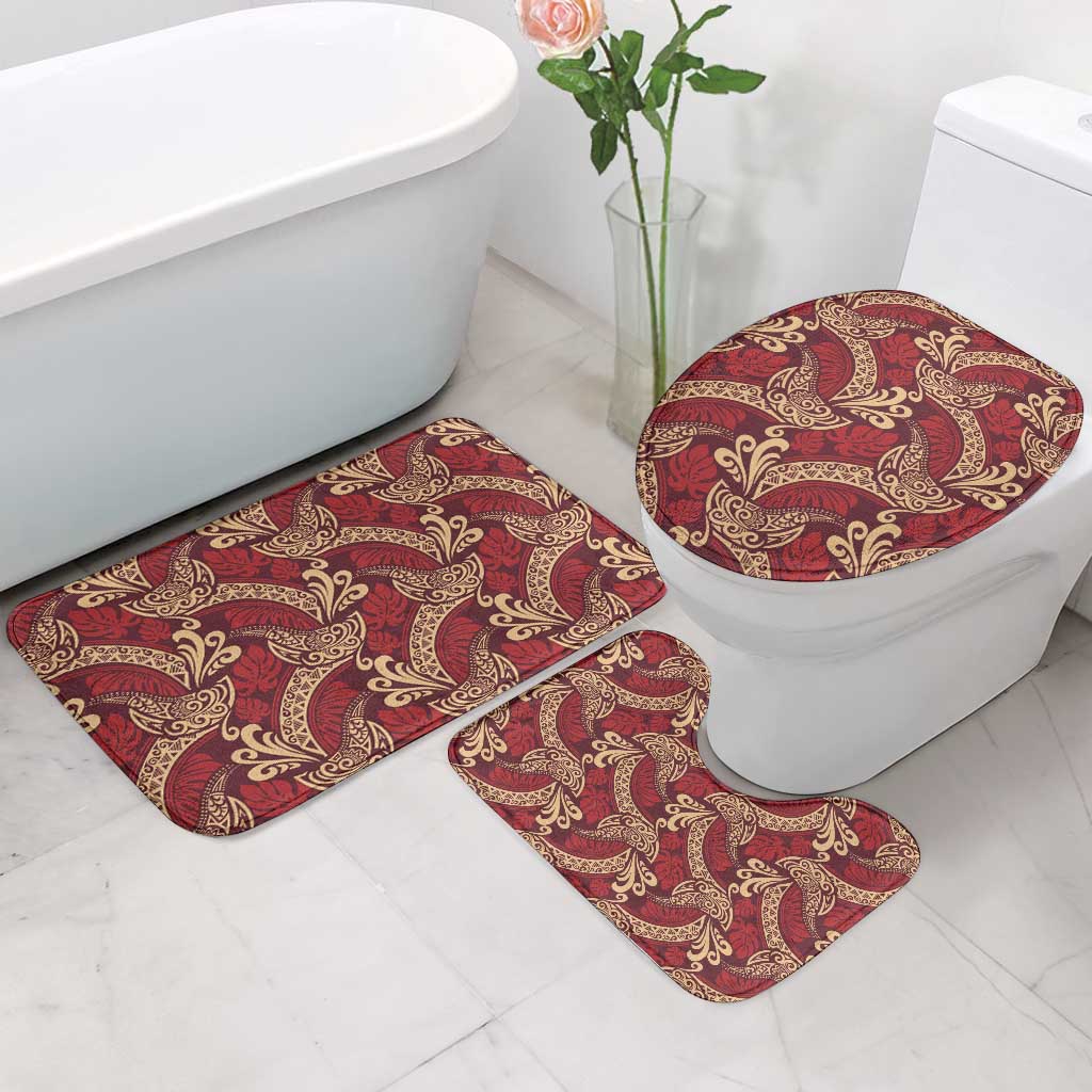 Luxury Red Monstera Bathroom Set Polynesian Tribal Pattern - Polynesian Pride