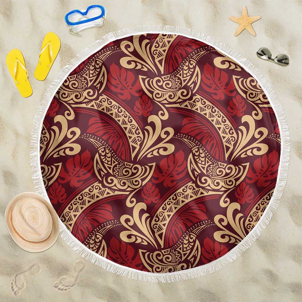 Luxury Red Monstera Beach Blanket Polynesian Tribal Pattern - Polynesian Pride