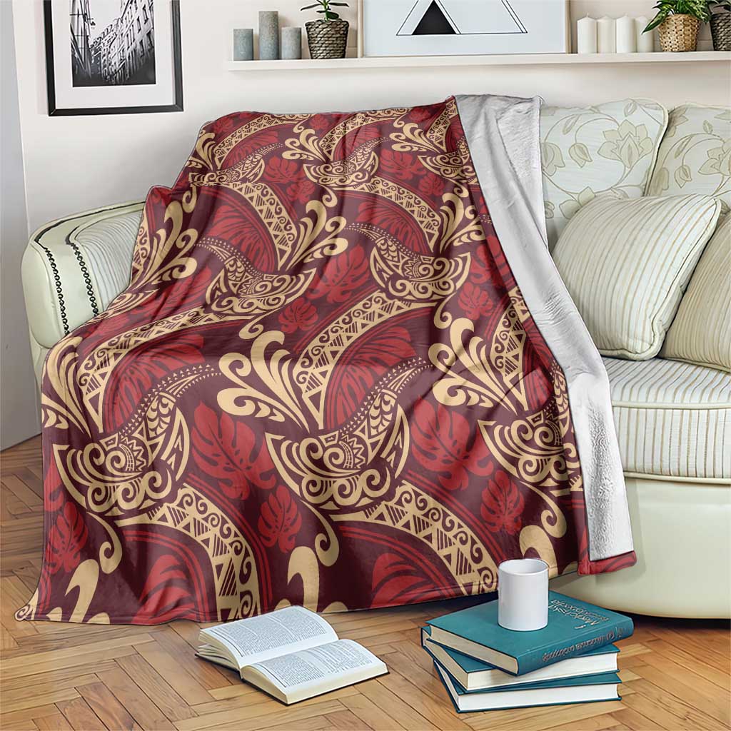Luxury Red Monstera Blanket Polynesian Tribal Pattern LT01 Red - Polynesian Pride