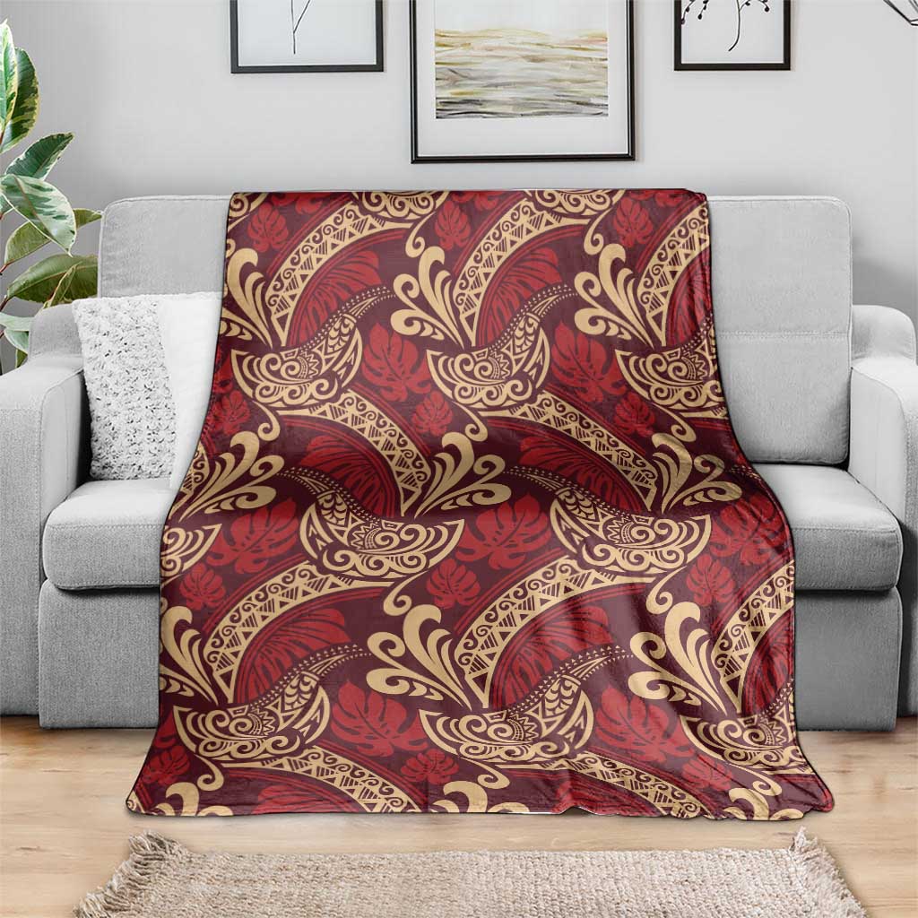 Luxury Red Monstera Blanket Polynesian Tribal Pattern - Polynesian Pride