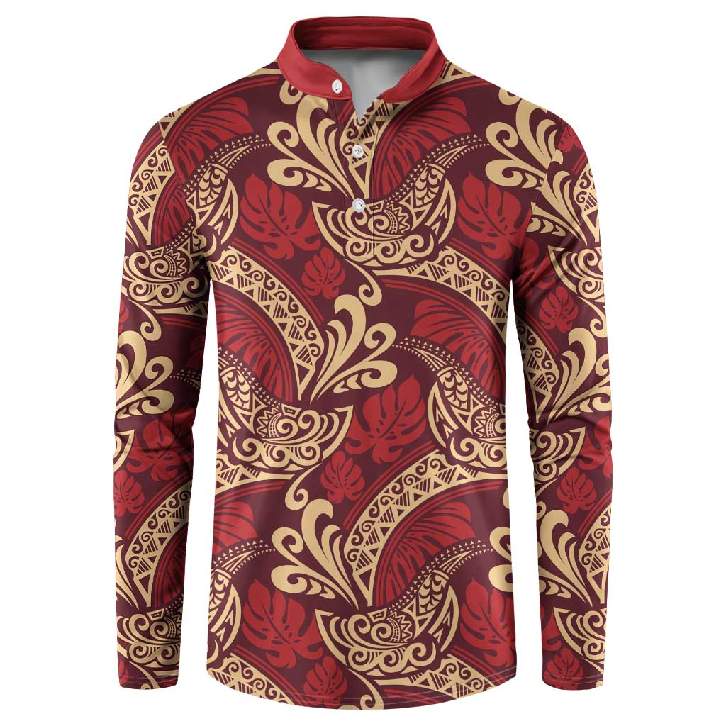 Luxury Red Monstera Button Sweatshirt Polynesian Tribal Pattern LT01 Red - Polynesian Pride