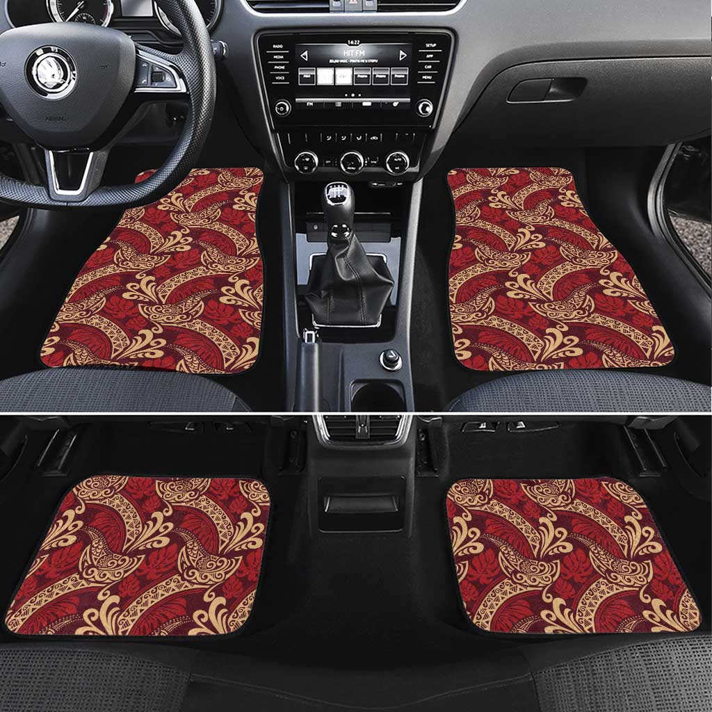 Luxury Red Monstera Car Mats Polynesian Tribal Pattern - Polynesian Pride
