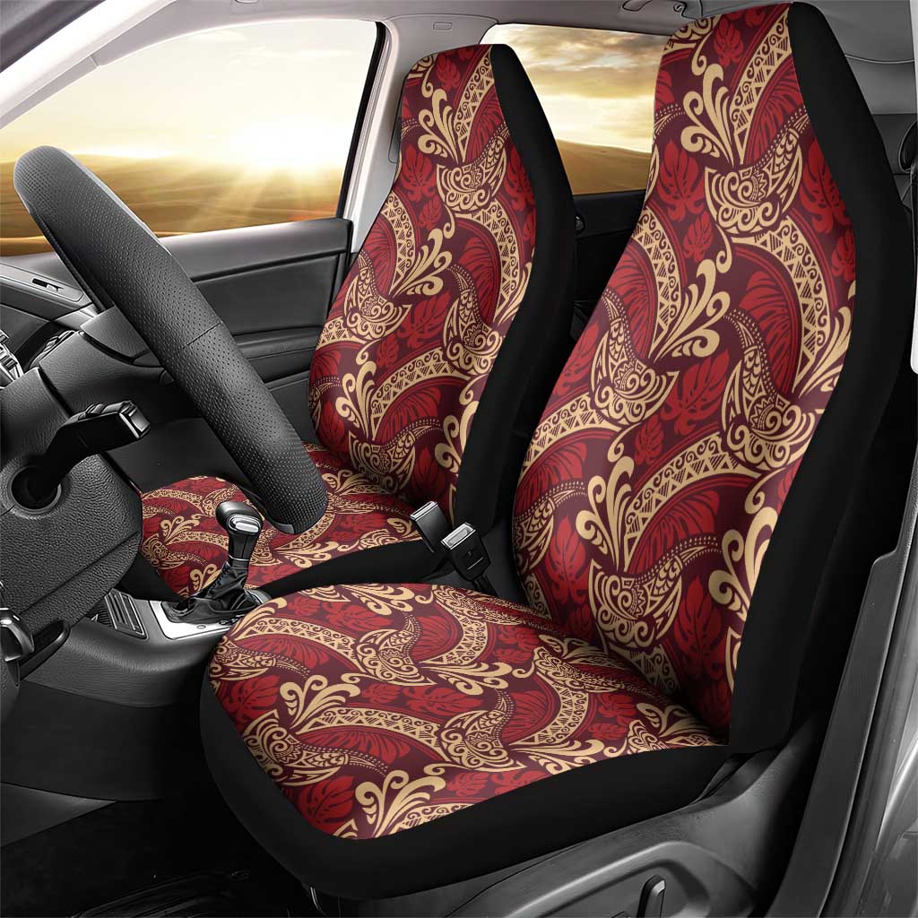 Luxury Red Monstera Car Seat Cover Polynesian Tribal Pattern - Polynesian Pride