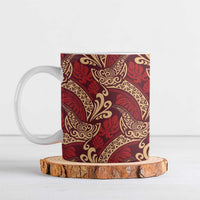 Luxury Red Monstera Ceramic Mug Polynesian Tribal Pattern - Polynesian Pride