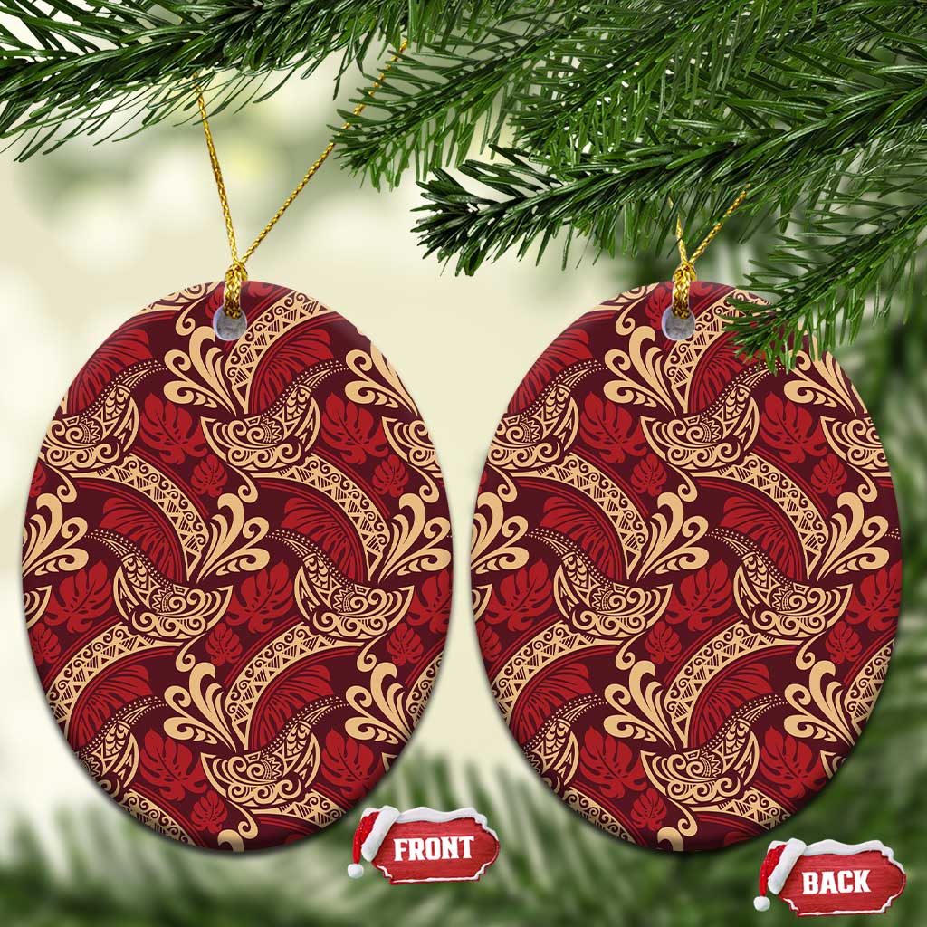 Luxury Red Monstera Ceramic Ornament Polynesian Tribal Pattern - Polynesian Pride