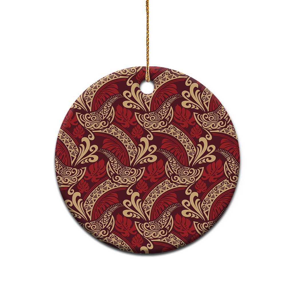 Luxury Red Monstera Ceramic Ornament Polynesian Tribal Pattern - Polynesian Pride
