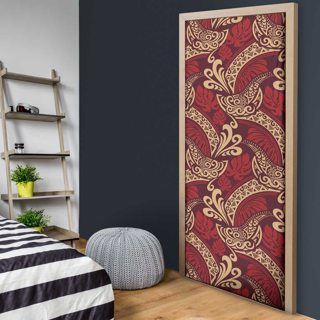 Luxury Red Monstera Door Cover Polynesian Tribal Pattern - Polynesian Pride