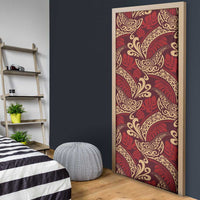 Luxury Red Monstera Door Cover Polynesian Tribal Pattern - Polynesian Pride