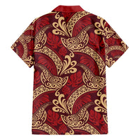 Luxury Red Monstera Family Matching Off Shoulder Maxi Dress and Hawaiian Shirt Polynesian Tribal Pattern - Polynesian Pride