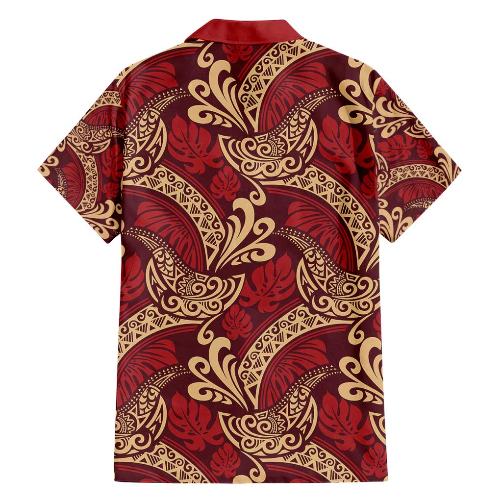 Luxury Red Monstera Family Matching Puletasi and Hawaiian Shirt Polynesian Tribal Pattern - Polynesian Pride