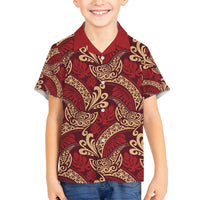 Luxury Red Monstera Family Matching Puletasi and Hawaiian Shirt Polynesian Tribal Pattern - Polynesian Pride