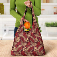Luxury Red Monstera Grocery Bag Polynesian Tribal Pattern - Polynesian Pride
