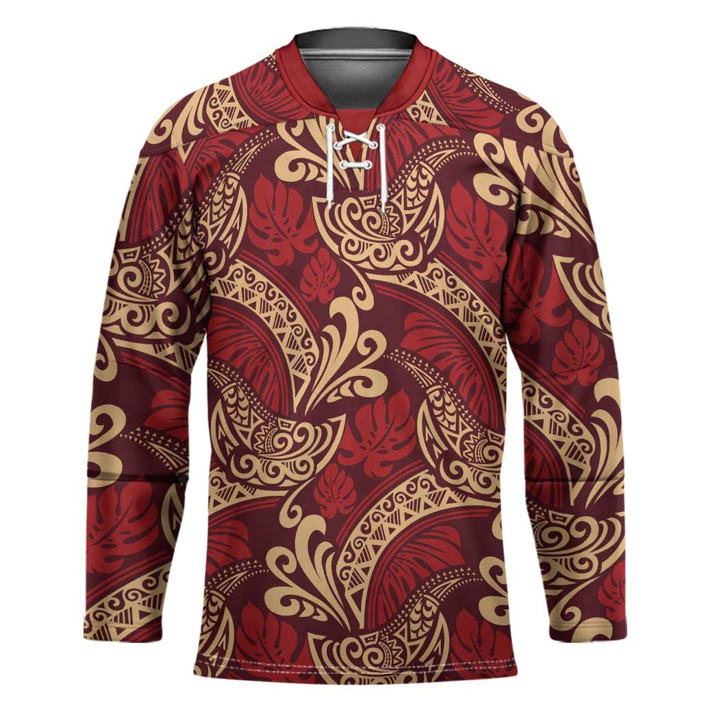 Luxury Red Monstera Hockey Jersey Polynesian Tribal Pattern LT01 Unisex Red - Polynesian Pride