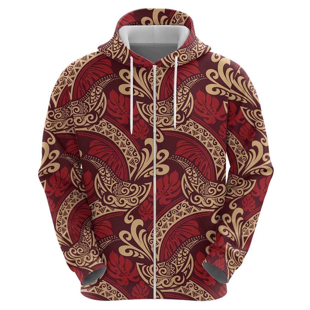 Luxury Red Monstera Hoodie Polynesian Tribal Pattern - Polynesian Pride