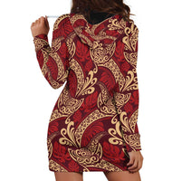 Luxury Red Monstera Hoodie Dress Polynesian Tribal Pattern - Polynesian Pride