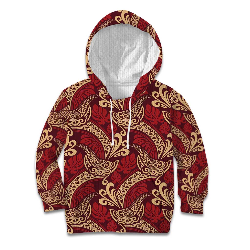 Luxury Red Monstera Kid Hoodie Polynesian Tribal Pattern LT01 Hoodie Red - Polynesian Pride