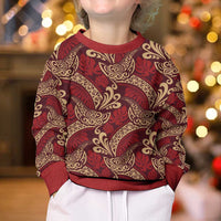 Luxury Red Monstera Kid Ugly Christmas Sweater Polynesian Tribal Pattern - Polynesian Pride