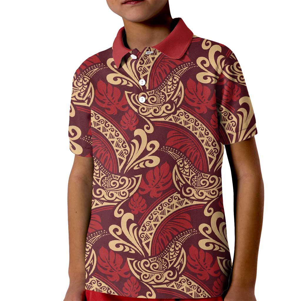 Luxury Red Monstera Kid Polo Shirt Polynesian Tribal Pattern LT01 Kid Red - Polynesian Pride