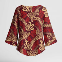 Luxury Red Monstera Kimono Sleeve Blouse Polynesian Tribal Pattern - Polynesian Pride