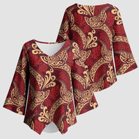Luxury Red Monstera Kimono Sleeve Blouse Polynesian Tribal Pattern - Polynesian Pride