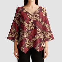 Luxury Red Monstera Kimono Sleeve Blouse Polynesian Tribal Pattern - Polynesian Pride
