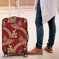 Luxury Red Monstera Luggage Cover Polynesian Tribal Pattern - Polynesian Pride