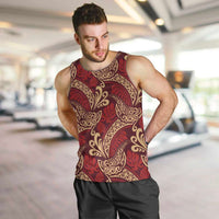 Luxury Red Monstera Men Tank Top Polynesian Tribal Pattern - Polynesian Pride