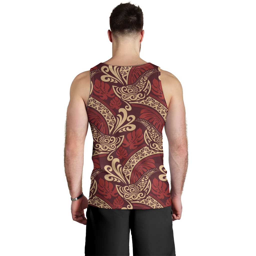 Luxury Red Monstera Men Tank Top Polynesian Tribal Pattern - Polynesian Pride