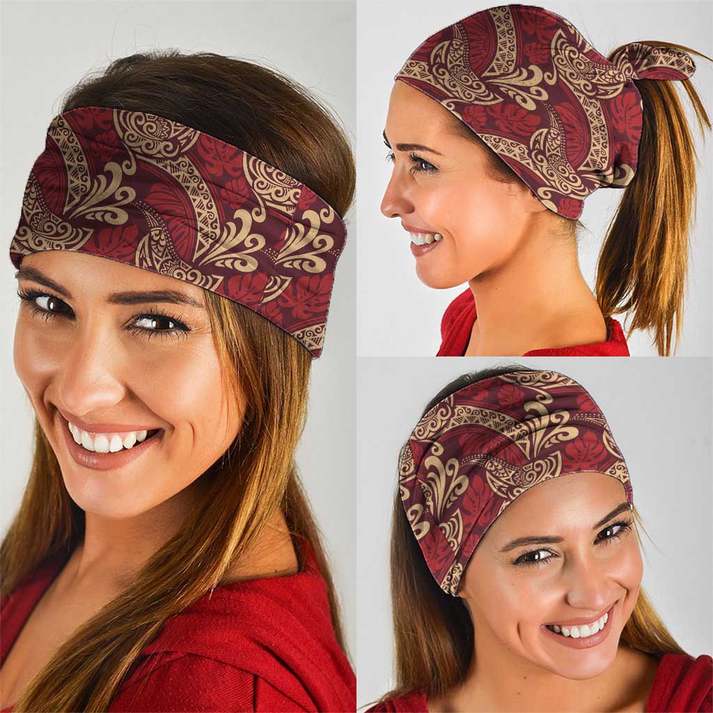 Luxury Red Monstera Neck Gaiter Polynesian Tribal Pattern - Polynesian Pride