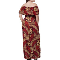 Luxury Red Monstera Off Shoulder Maxi Dress Polynesian Tribal Pattern - Polynesian Pride