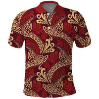 Luxury Red Monstera Polo Shirt Polynesian Tribal Pattern - Polynesian Pride